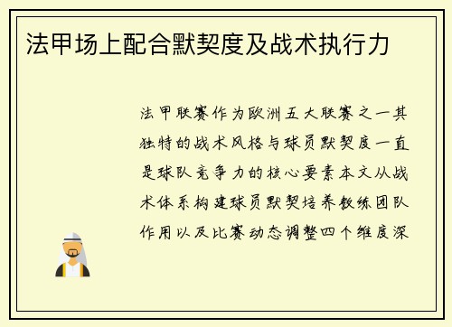 法甲场上配合默契度及战术执行力