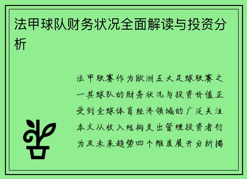 法甲球队财务状况全面解读与投资分析