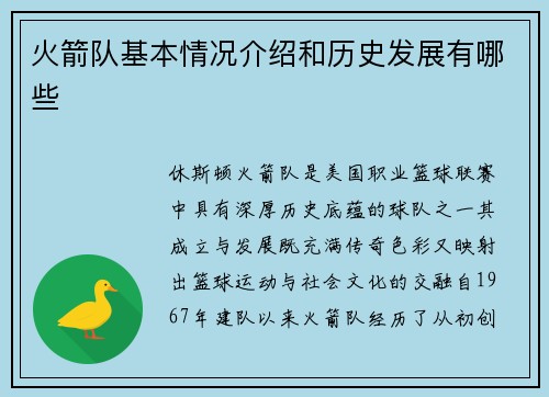 火箭队基本情况介绍和历史发展有哪些